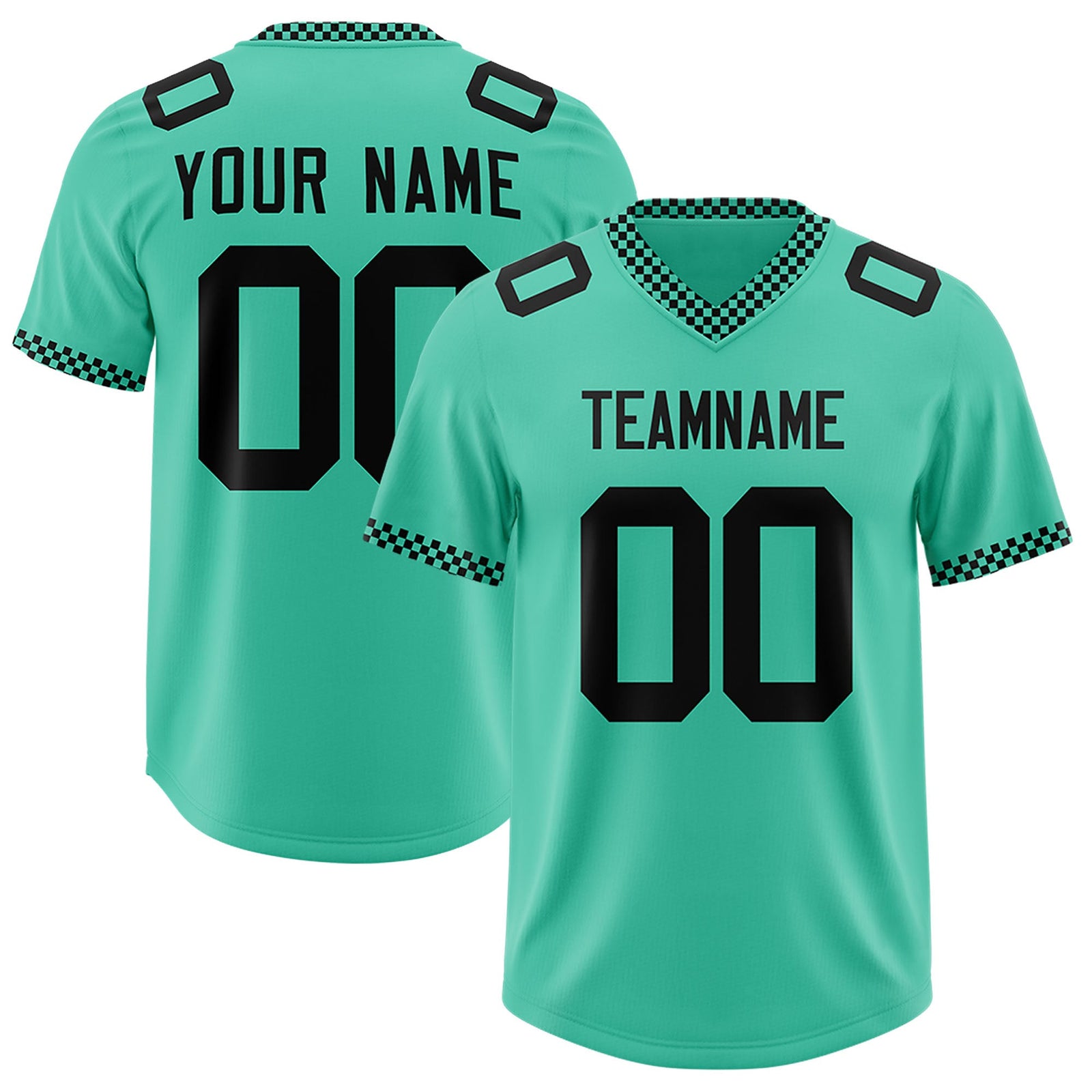 Custom Bright Green Black Personalized Neckline Square Classic Authentic Football Jersey