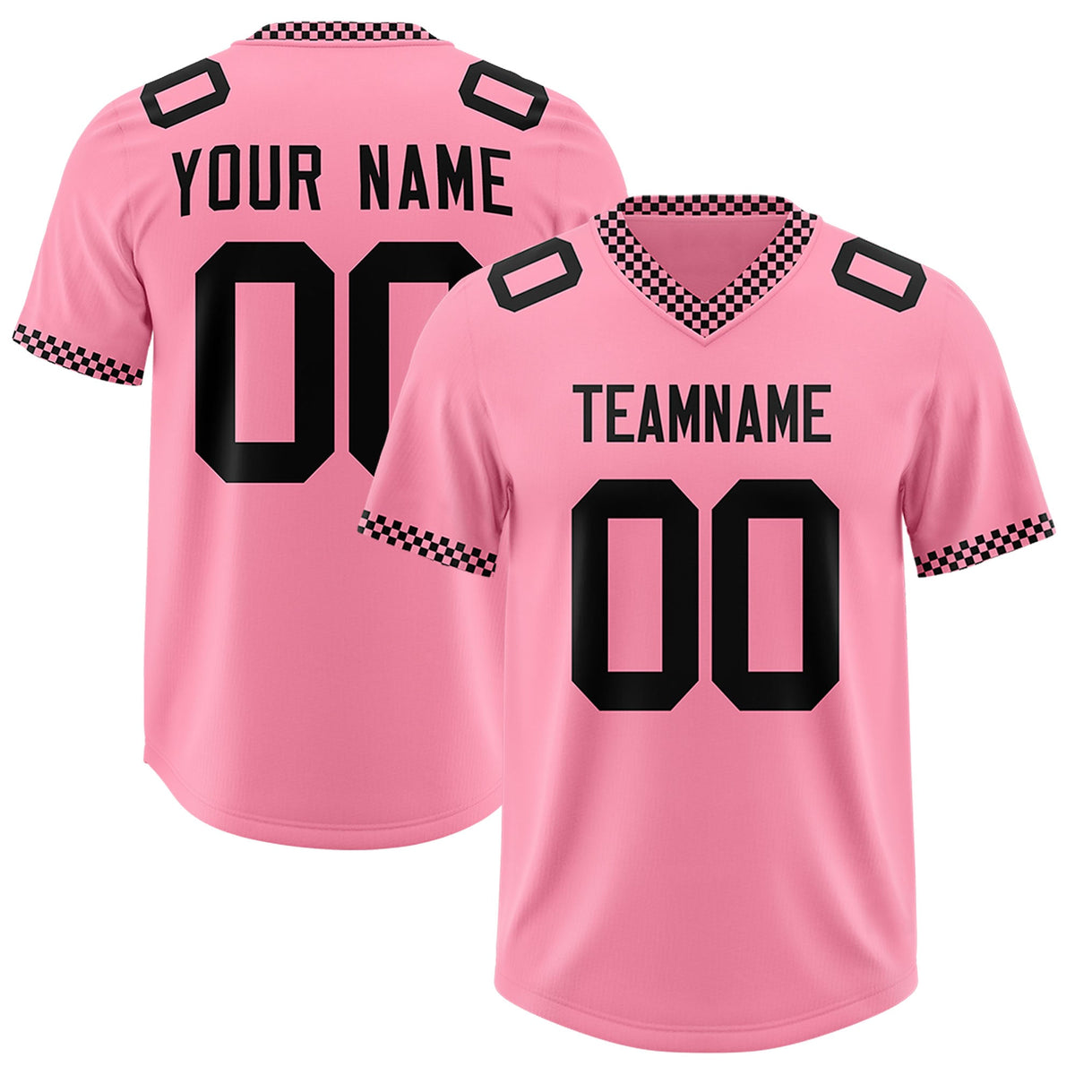 Custom Light Pink Black Personalized Neckline Square Classic Authentic Football Jersey
