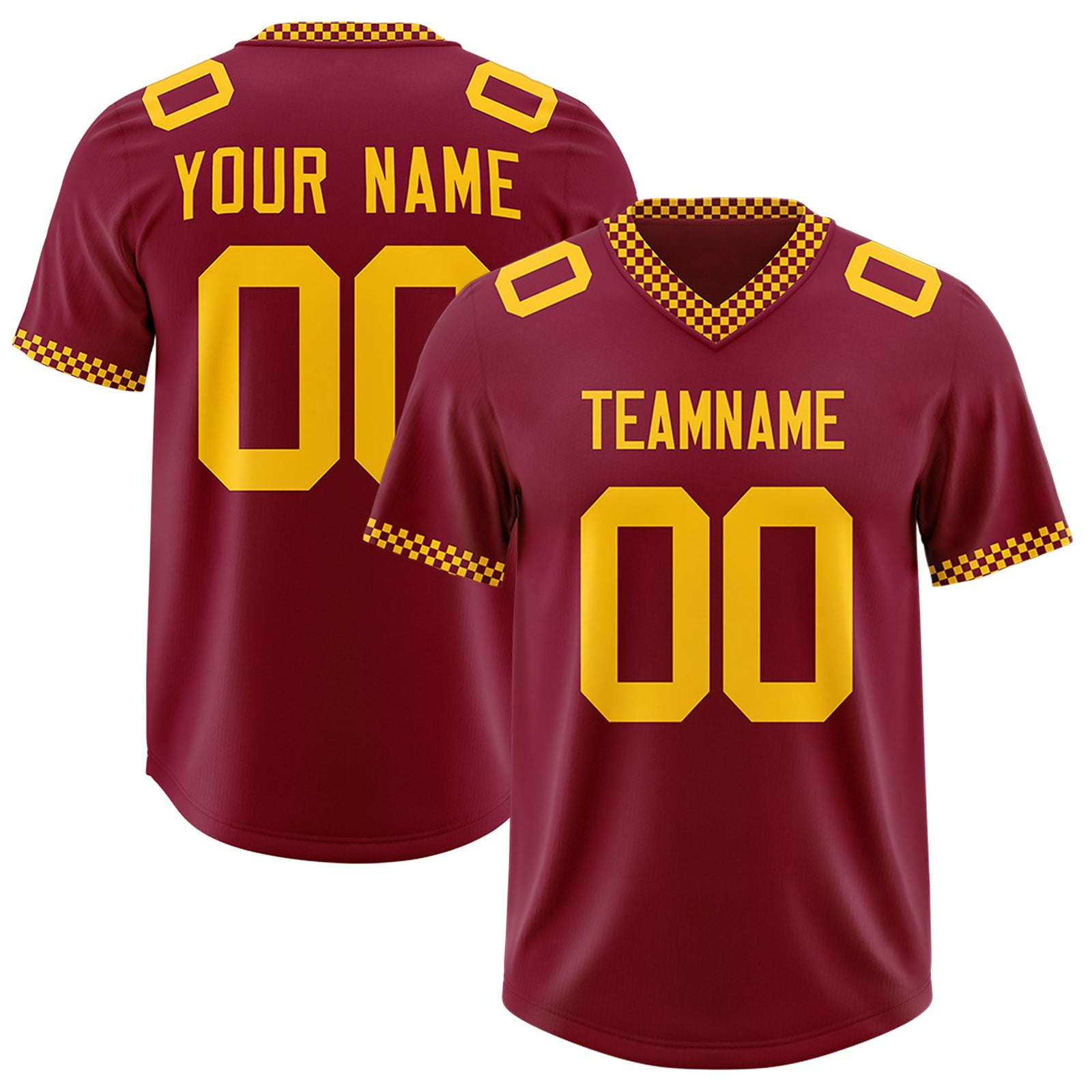 Custom Crimson Yellow Personalized Neckline Square Classic Authentic Football Jersey