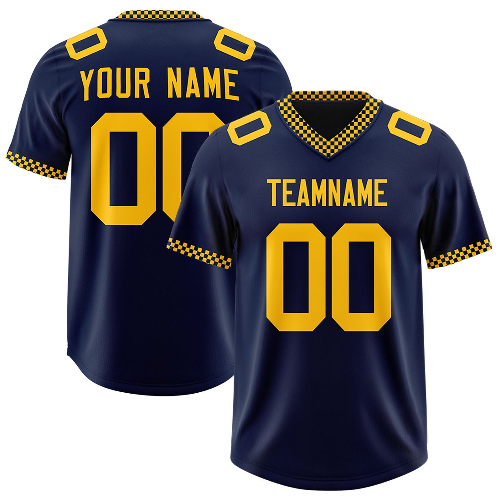 Custom Navy Yellow Personalized Neckline Square Classic Authentic Football Jersey