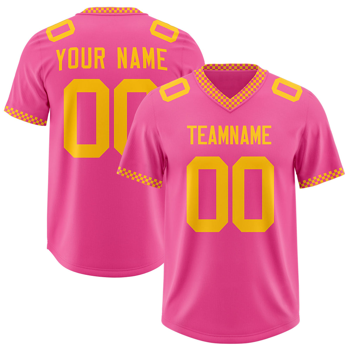 Custom Pink Yellow Personalized Neckline Square Classic Authentic Football Jersey
