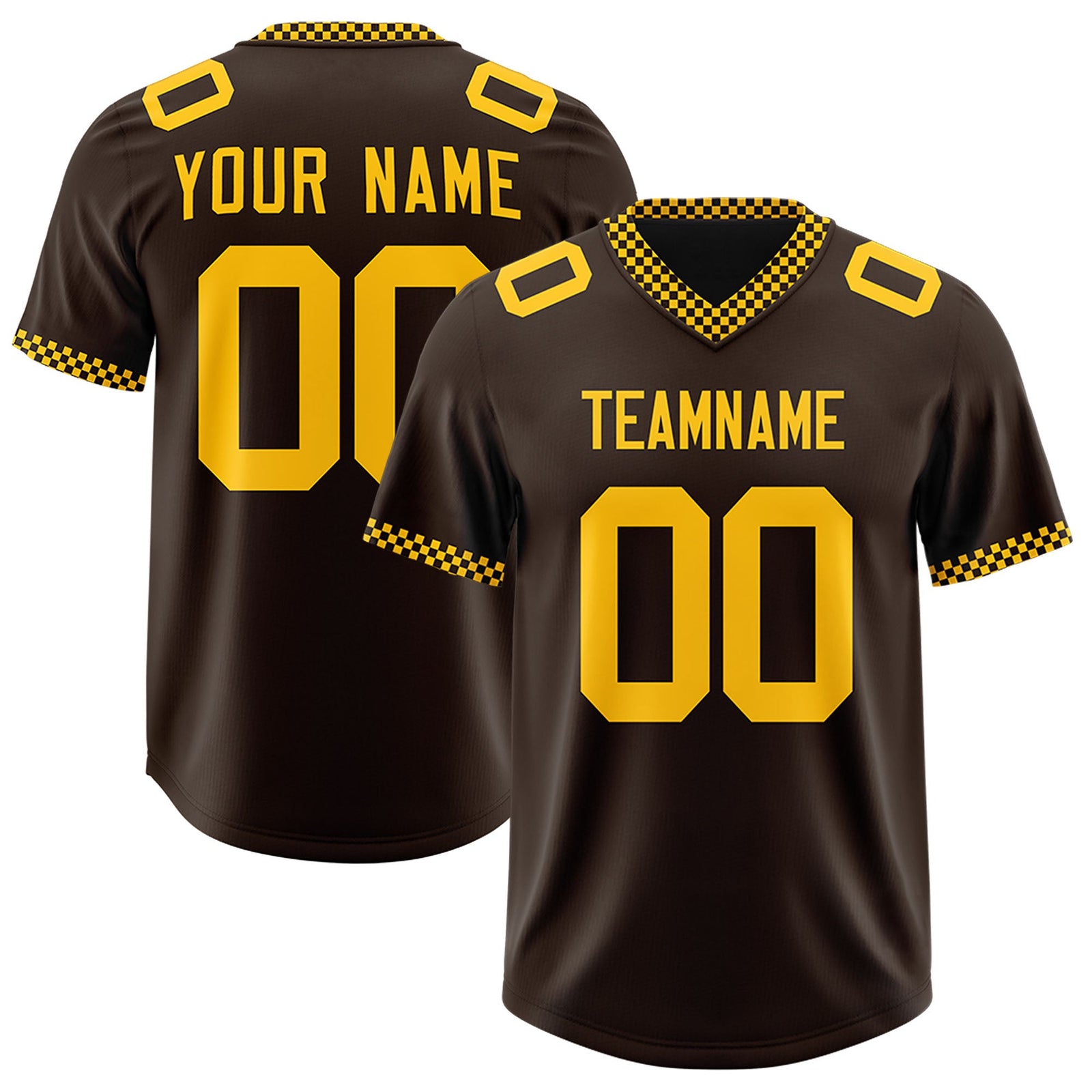 Custom Brown Yellow Personalized Neckline Square Classic Authentic Football Jersey