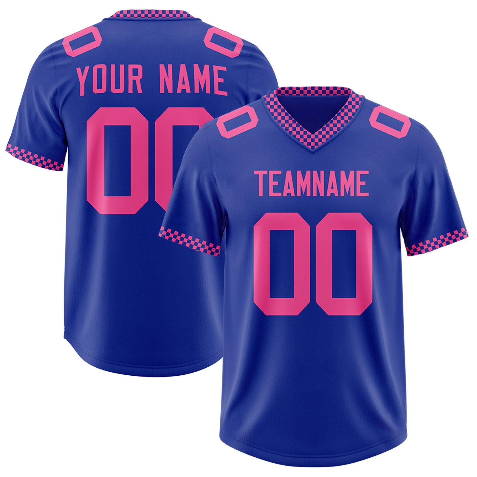 Custom Royal Pink Personalized Neckline Square Classic Authentic Football Jersey