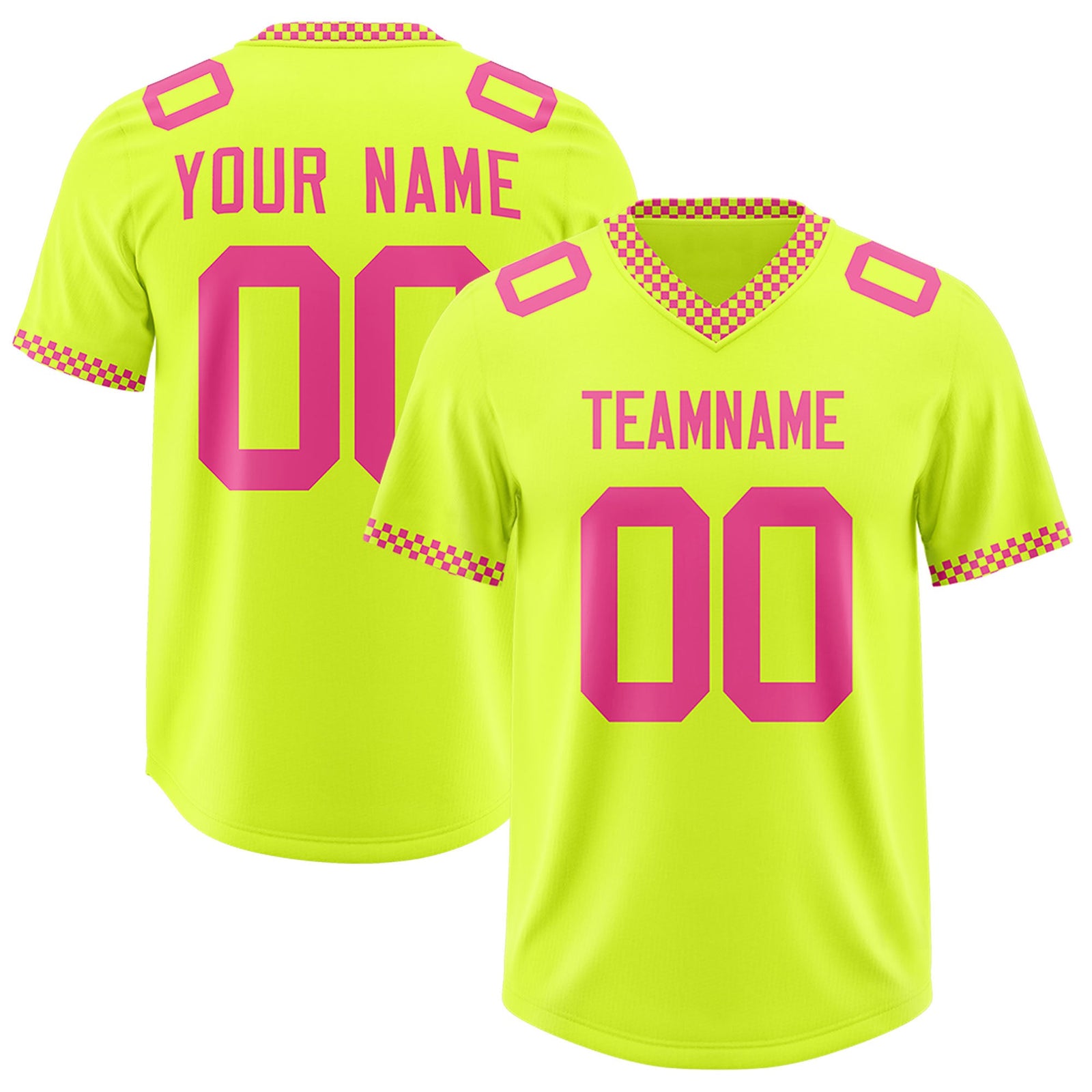 Custom Fluorescent Green Pink Personalized Neckline Square Classic Authentic Football Jersey
