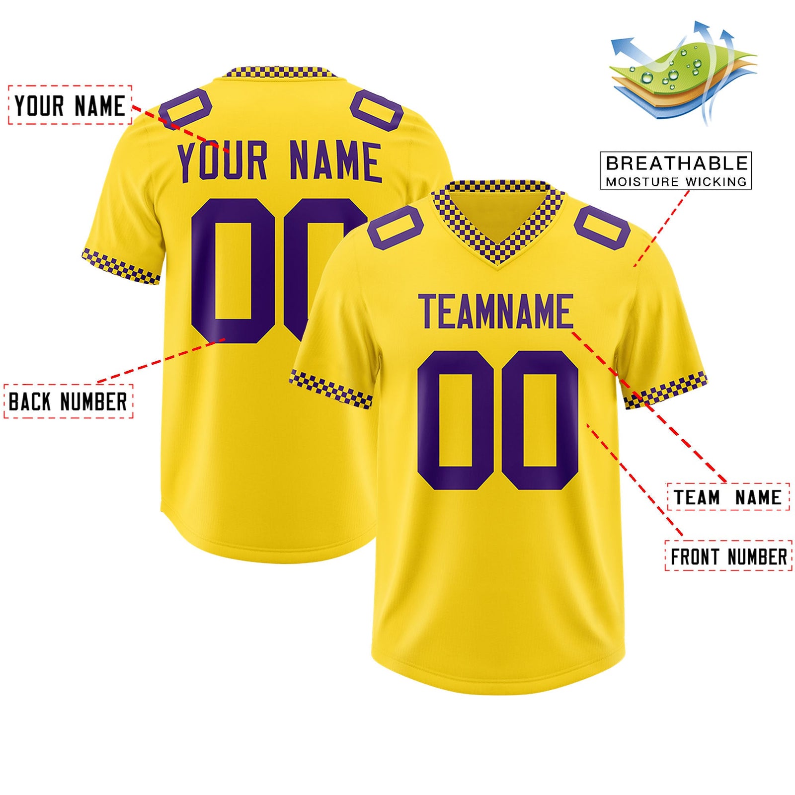 Custom Gold Purple Personalized Neckline Square Classic Authentic Football Jersey