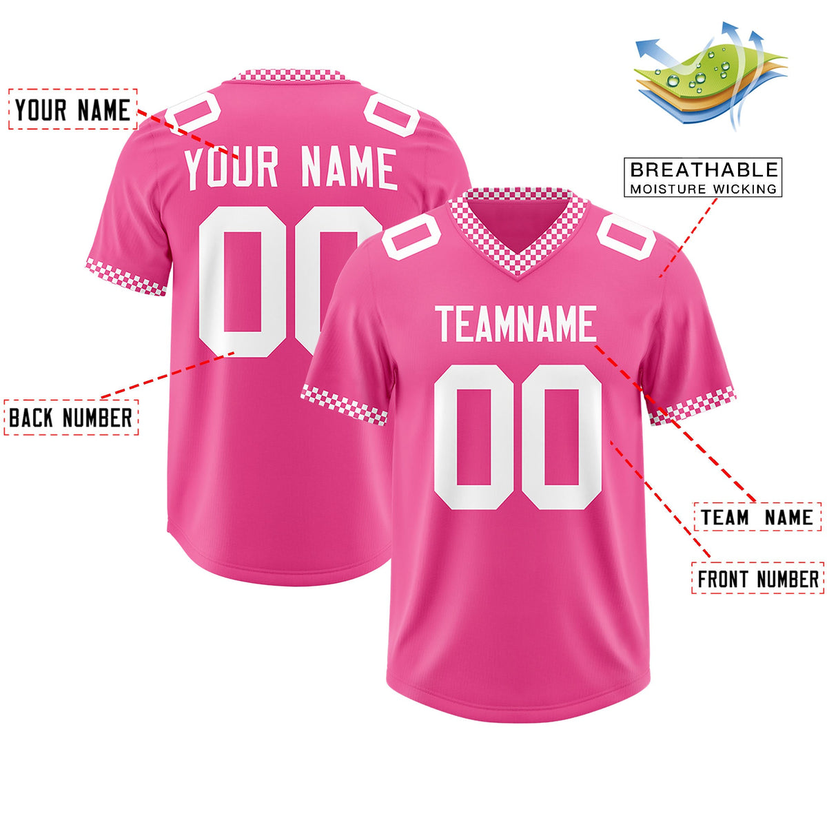 Custom Pink White Personalized Neckline Square Classic Authentic Football Jersey