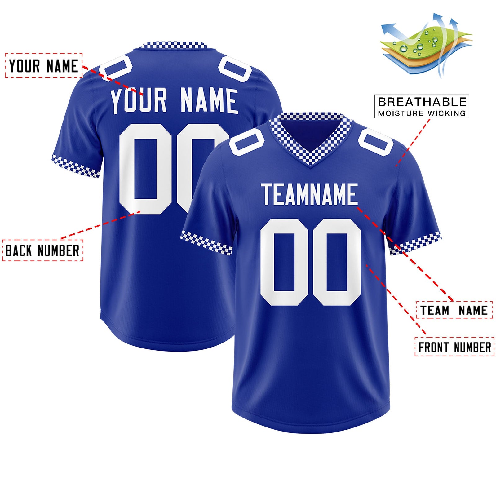 Custom Royal White Personalized Neckline Square Classic Authentic Football Jersey