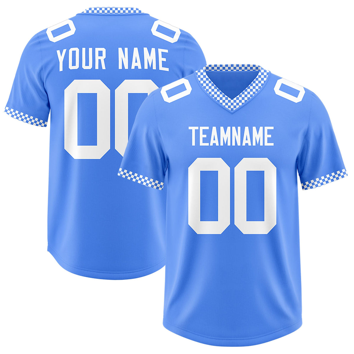 Custom Powder Blue White Personalized Neckline Square Classic Authentic Football Jersey