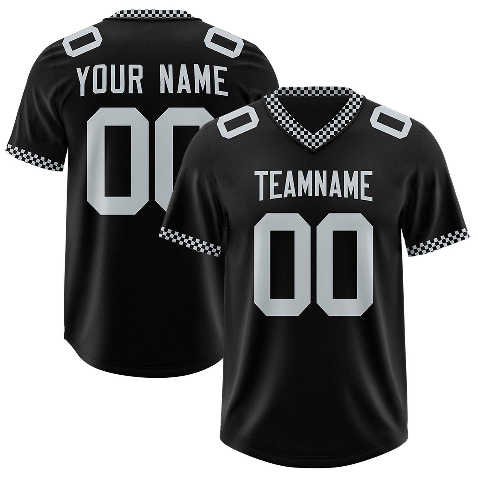 Custom Black Silver Personalized Neckline Square Classic Authentic Football Jersey