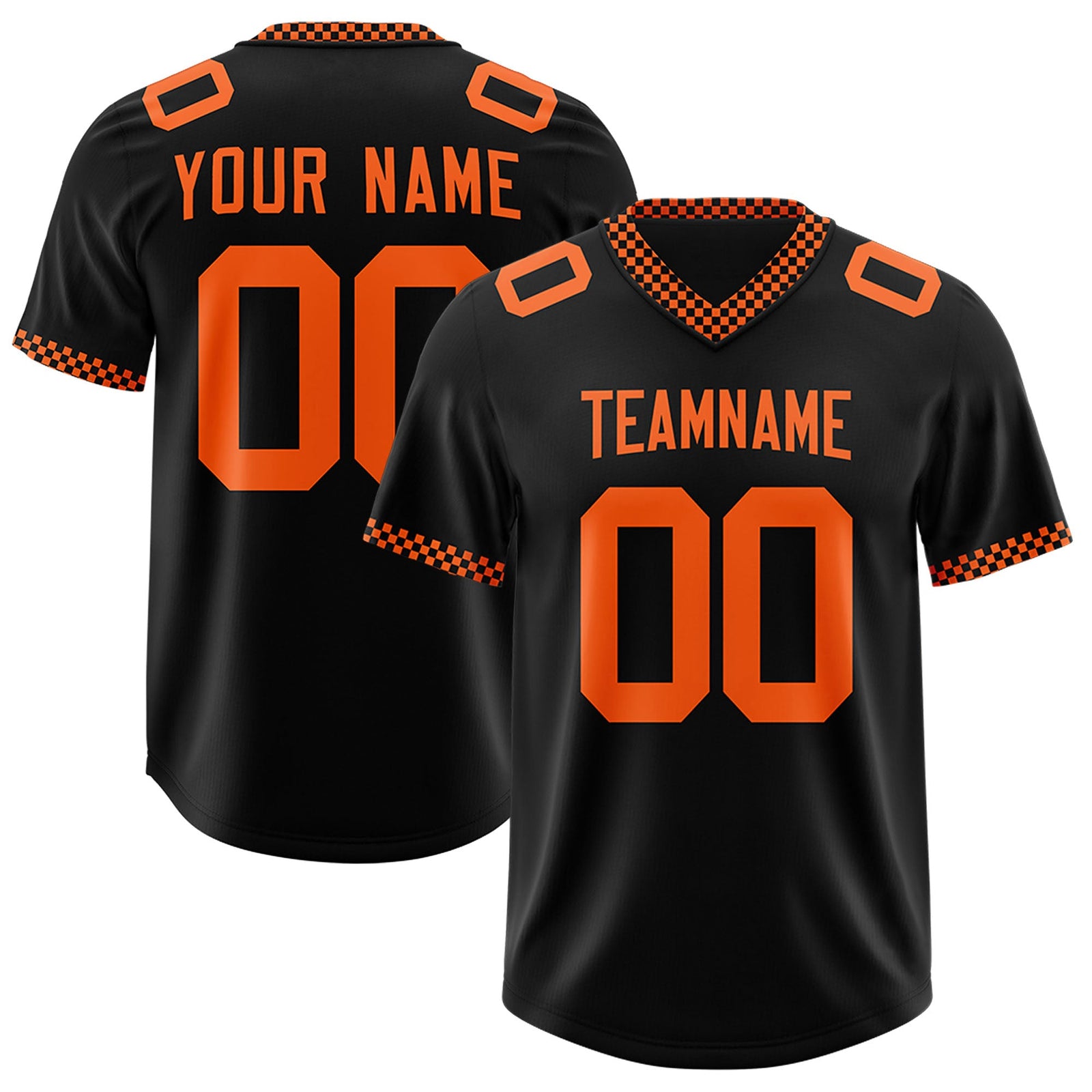 Custom Black Orange Personalized Neckline Square Classic Authentic Football Jersey