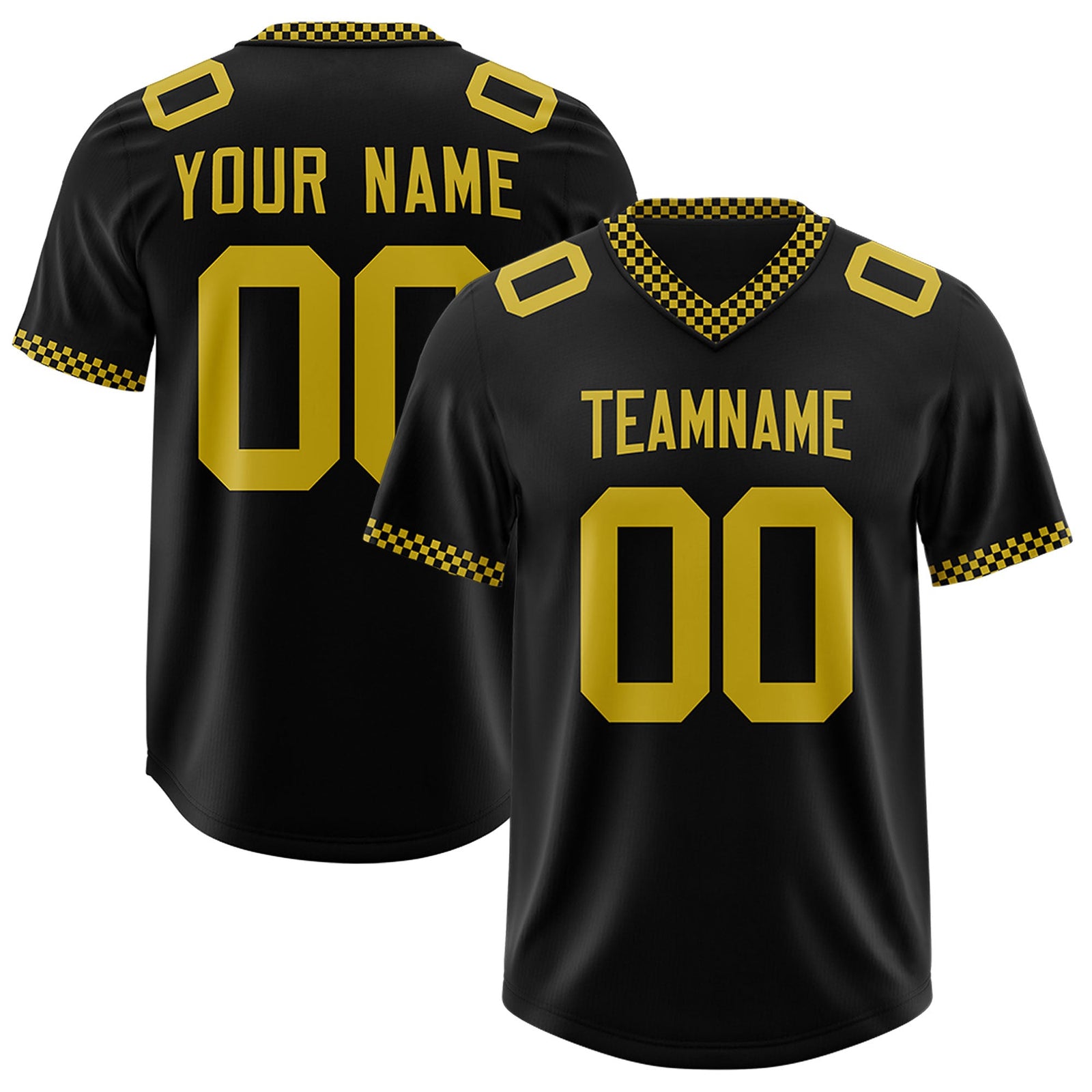 Custom Black Old Gold Personalized Neckline Square Classic Authentic Football Jersey