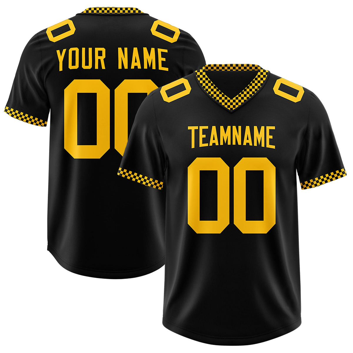 Custom Black Yellow Personalized Neckline Square Classic Authentic Football Jersey