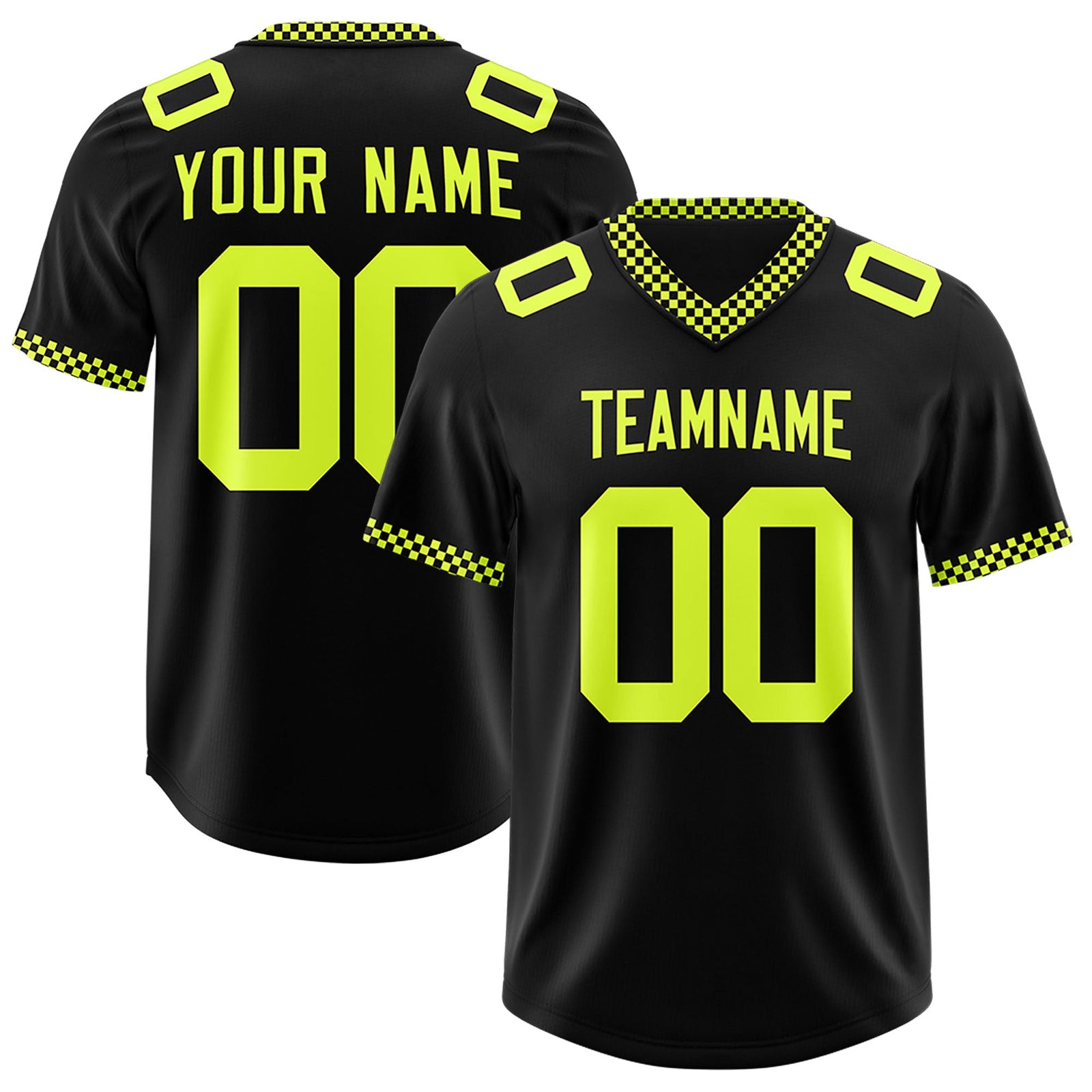 Custom Black Fluorescent Green Personalized Neckline Square Classic Authentic Football Jersey