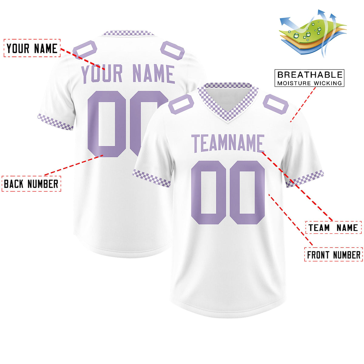 Custom White Light Purple Personalized Neckline Square Classic Authentic Football Jersey
