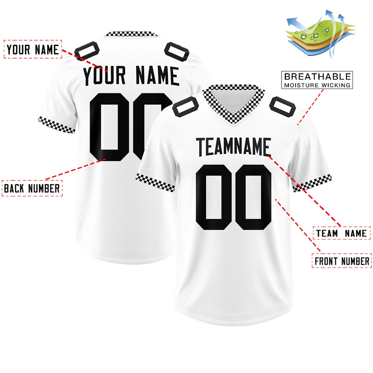 Custom White Black Personalized Neckline Square Classic Authentic Football Jersey