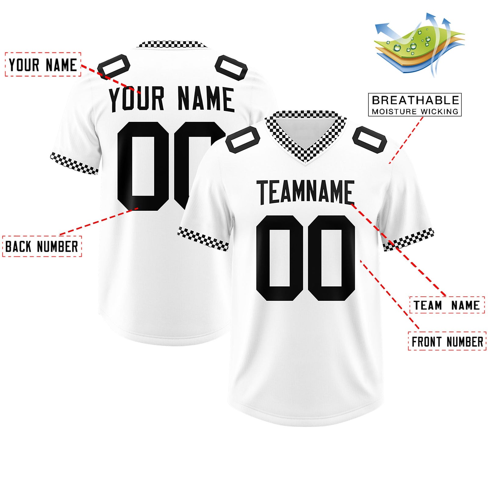 Custom White Black Personalized Neckline Square Classic Authentic Football Jersey