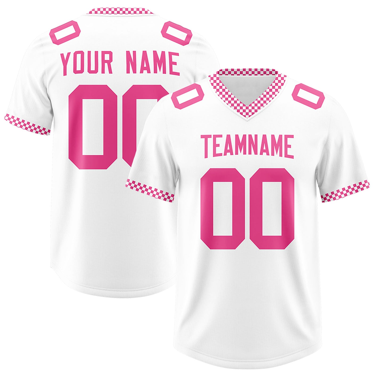 Custom White Pink Personalized Neckline Square Classic Authentic Football Jersey
