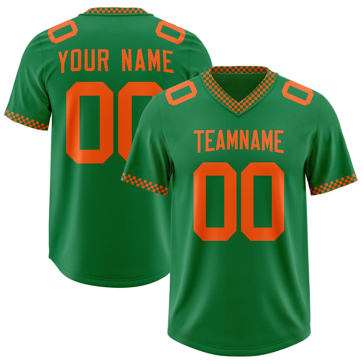 Custom Kelly Green Orange Personalized Neckline Square Classic Authentic Football Jersey