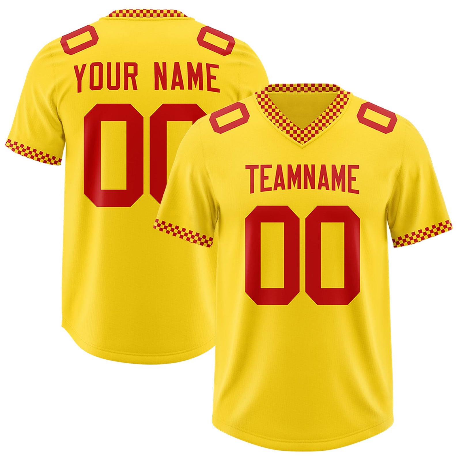 Custom Yellow Red Personalized Neckline Square Classic Authentic Football Jersey
