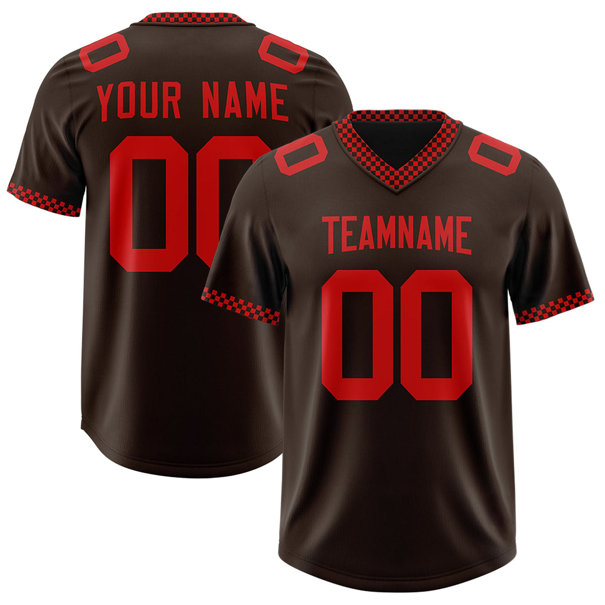 Custom Brown Red Personalized Neckline Square Classic Authentic Football Jersey