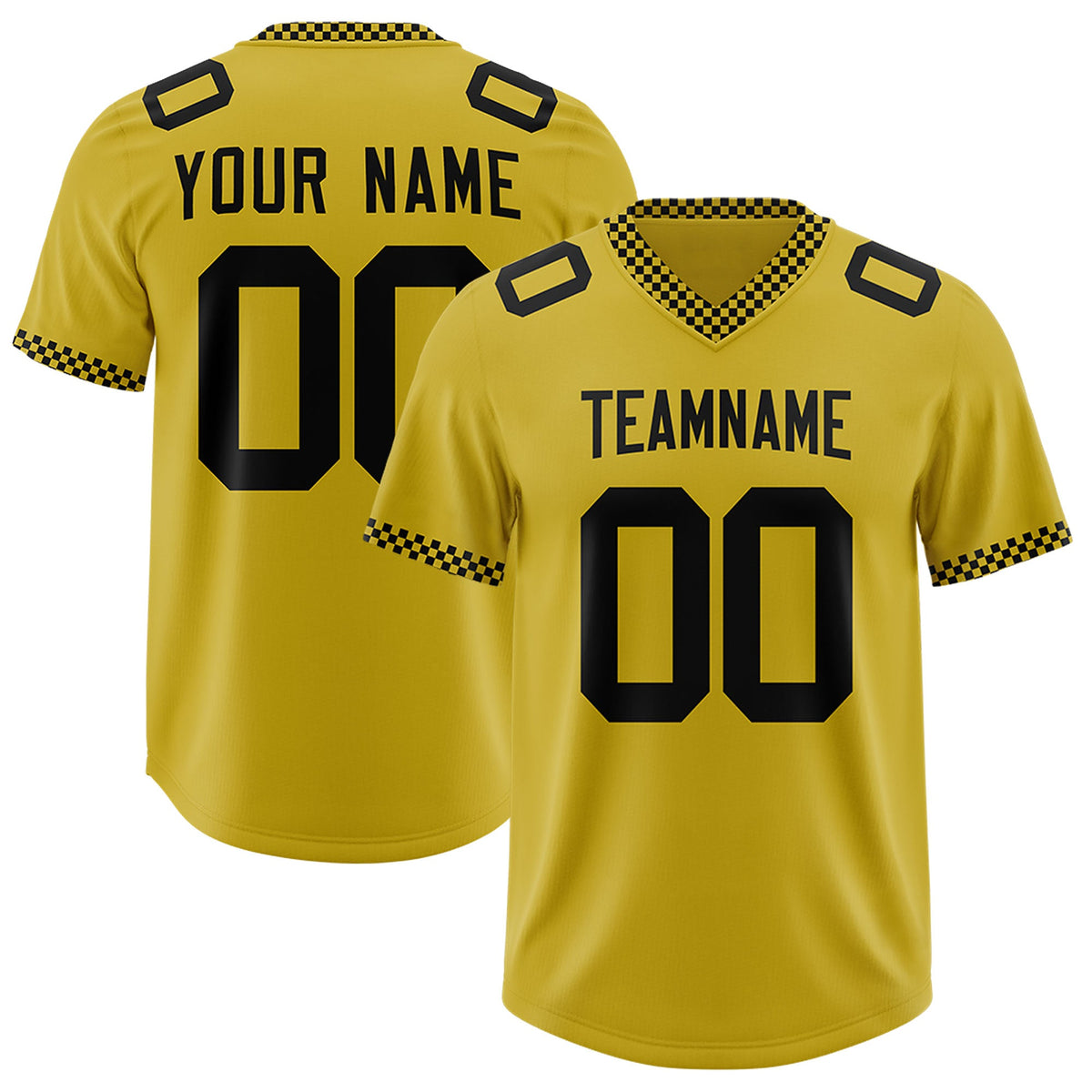 Custom Old Gold Black Personalized Neckline Square Classic Authentic Football Jersey