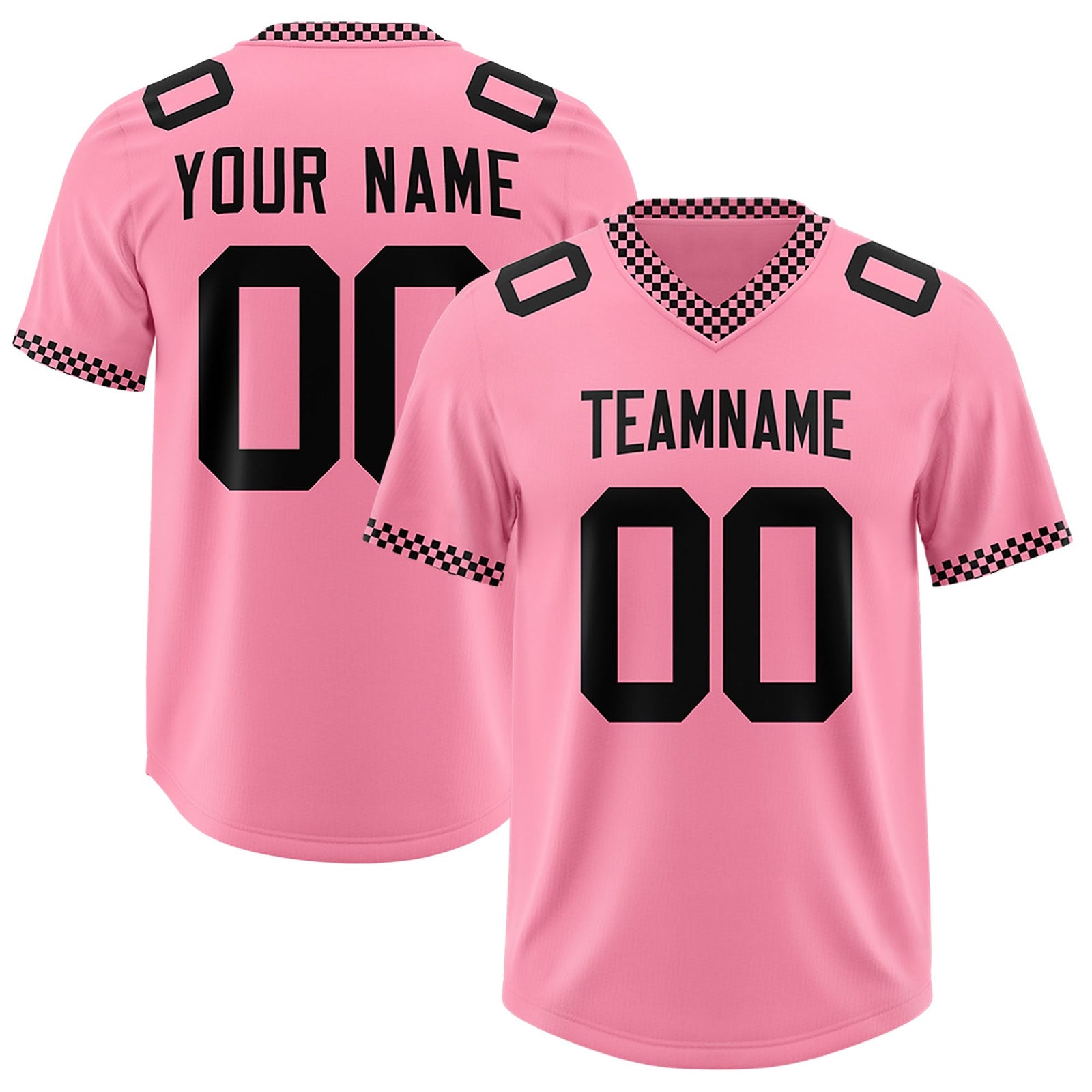 Custom Light Pink Black Personalized Neckline Square Classic Authentic Football Jersey