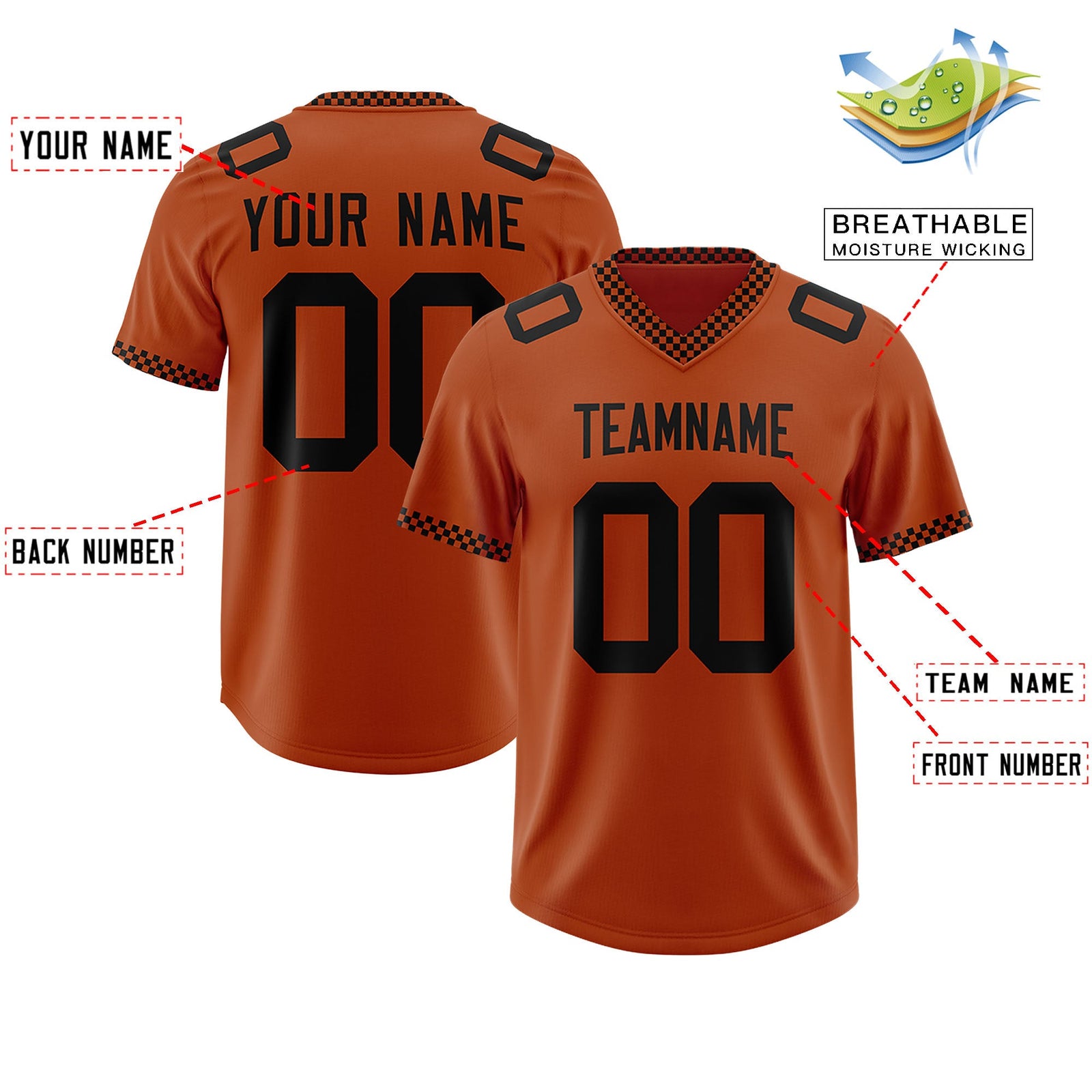Custom Texas Orange Black Personalized Neckline Square Classic Authentic Football Jersey