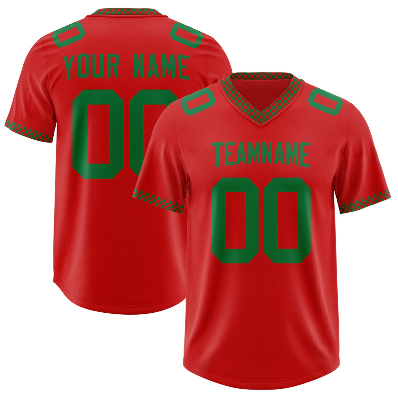 Custom Red Kelly Green Personalized Neckline Square Classic Authentic Football Jersey