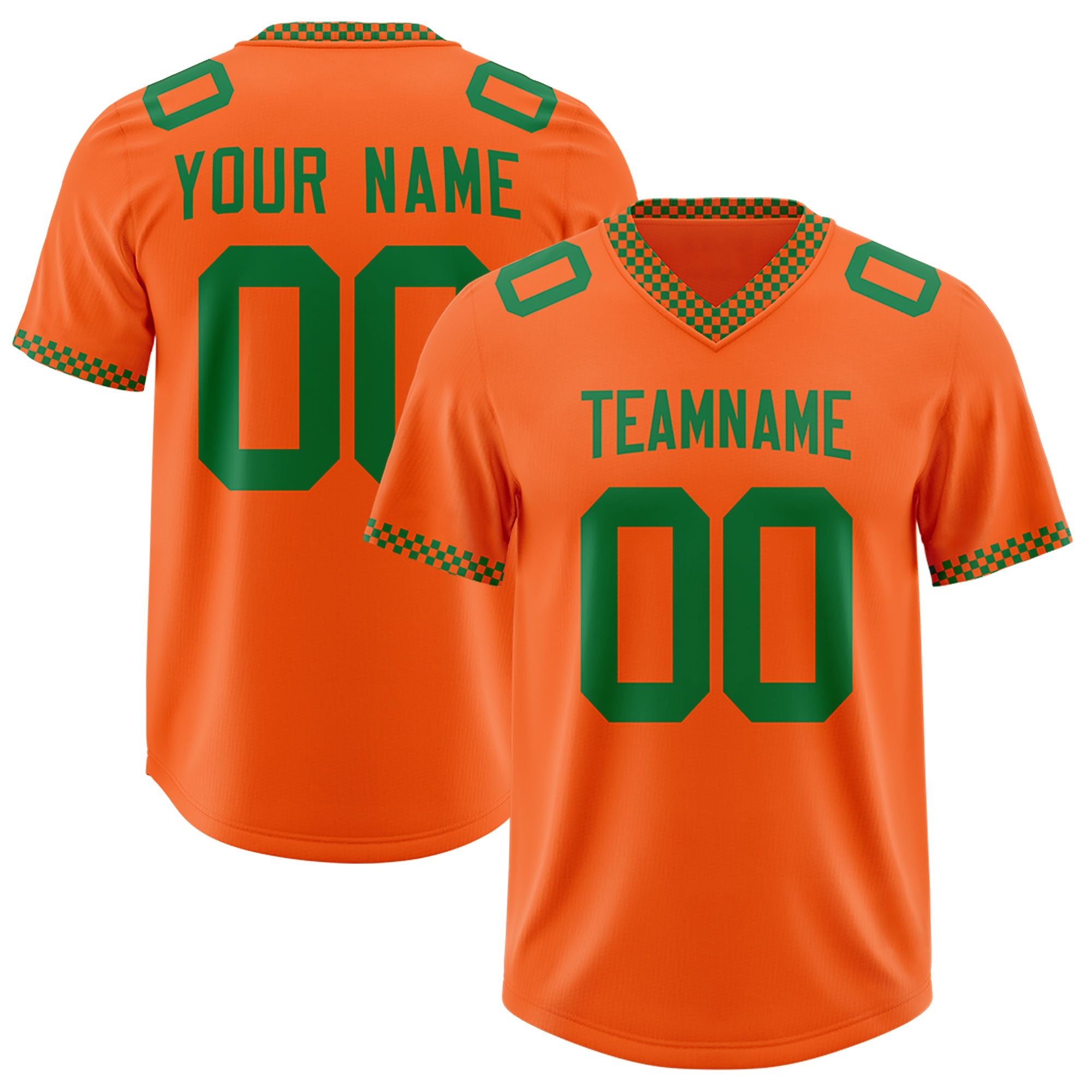 Custom Orange Kelly Green Personalized Neckline Square Classic Authentic Football Jersey