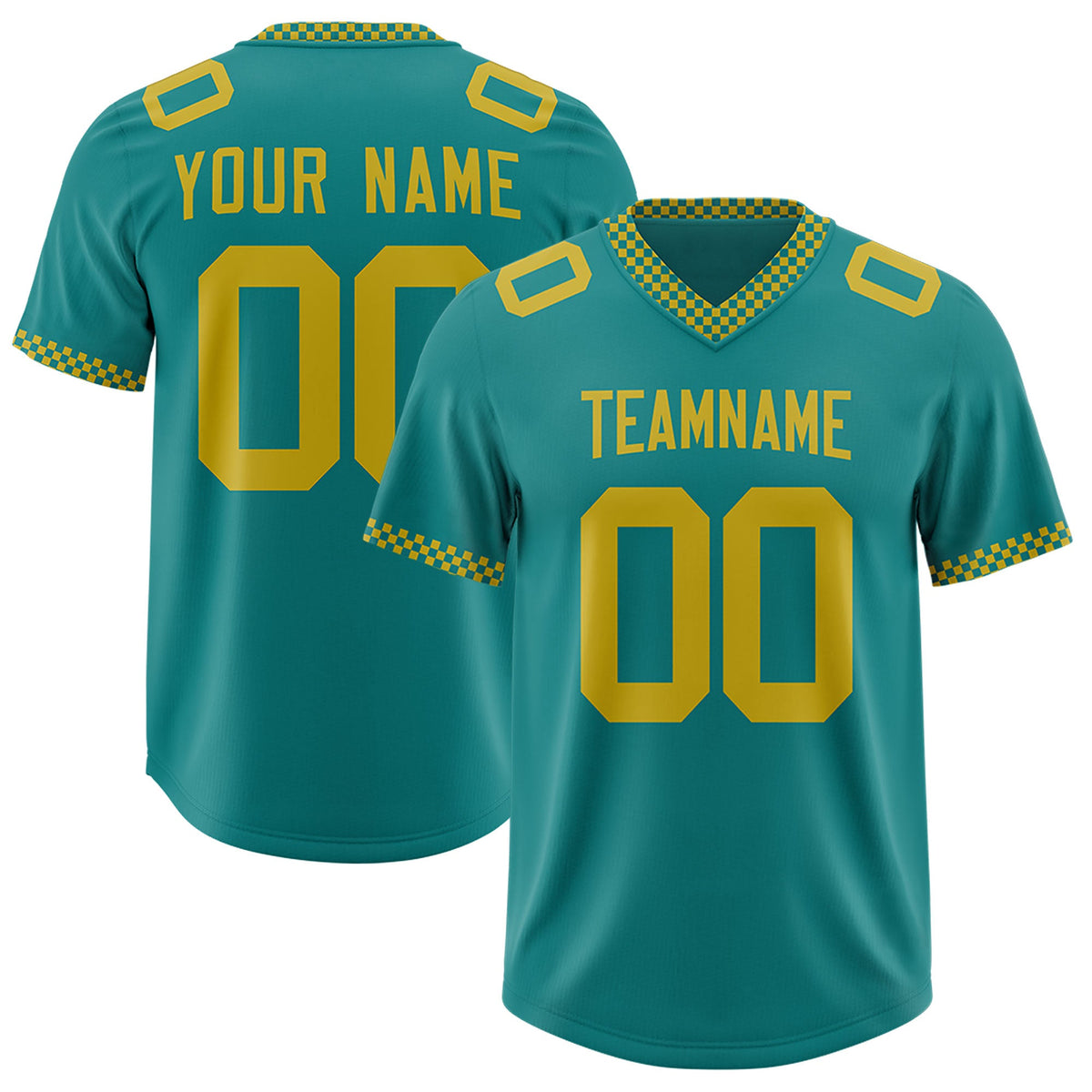 Custom Aqua Old Gold Personalized Neckline Square Classic Authentic Football Jersey