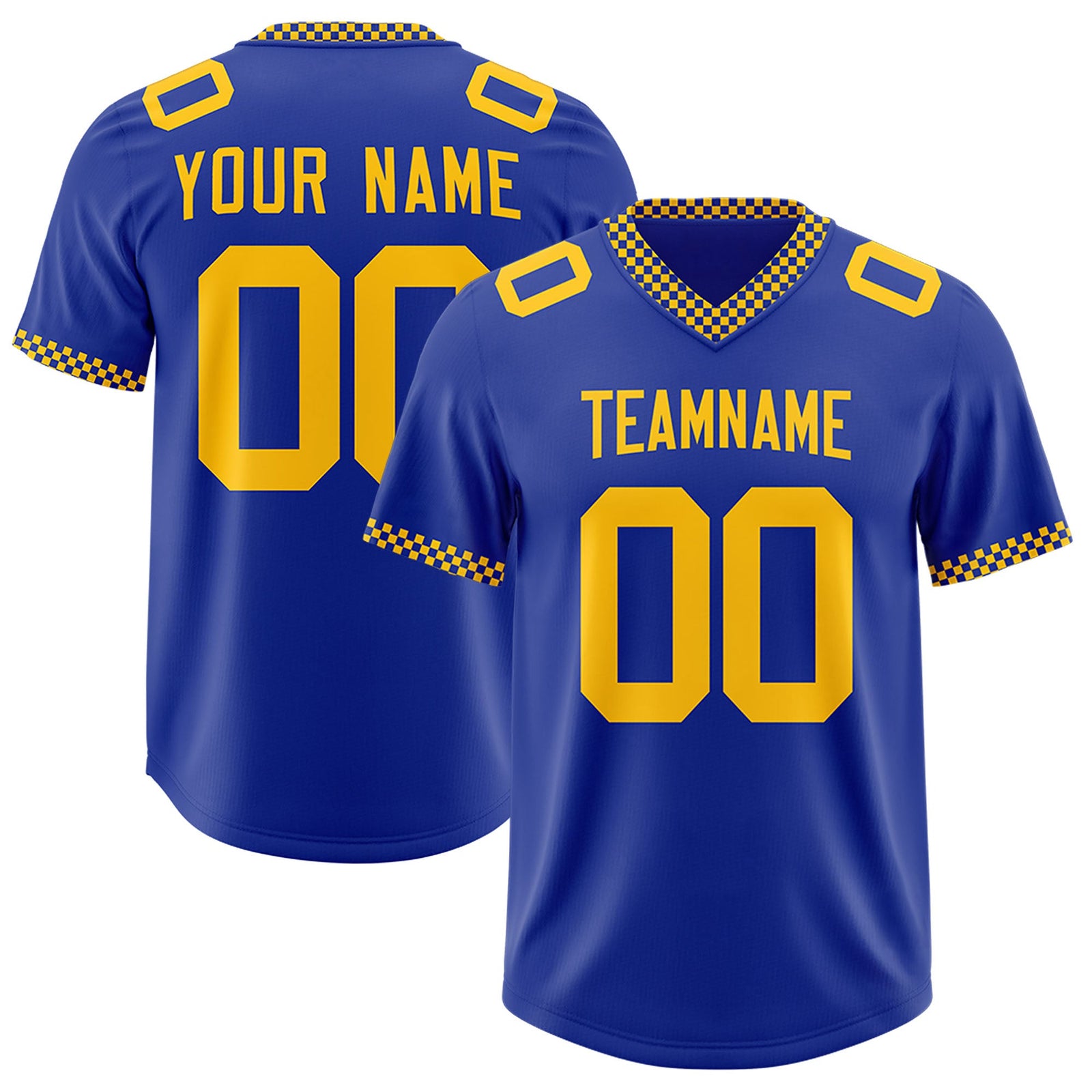 Custom Royal Yellow Personalized Neckline Square Classic Authentic Football Jersey