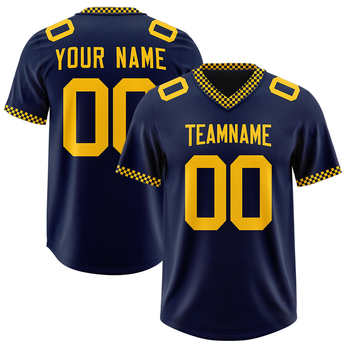 Custom Navy Yellow Personalized Neckline Square Classic Authentic Football Jersey