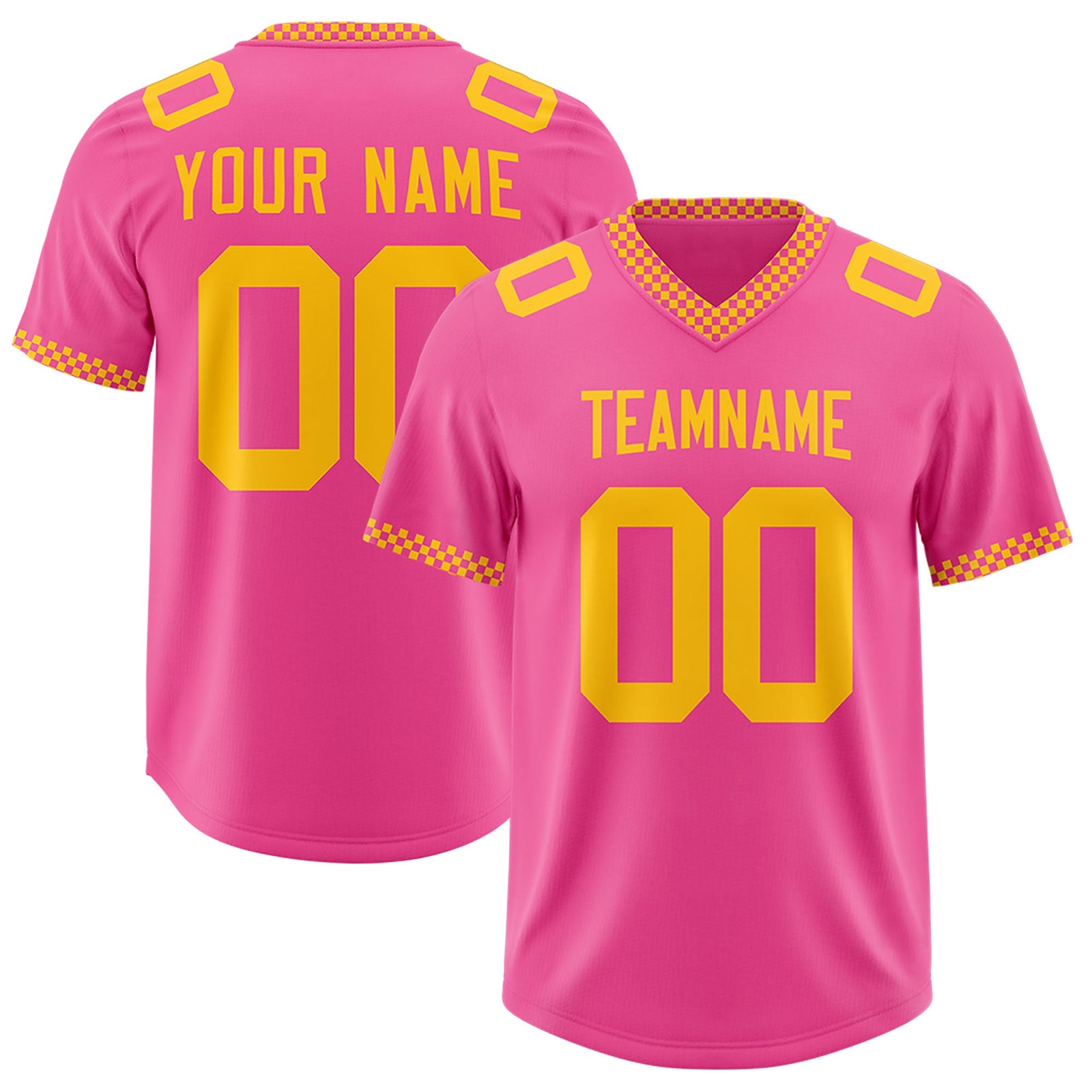 Custom Pink Yellow Personalized Neckline Square Classic Authentic Football Jersey