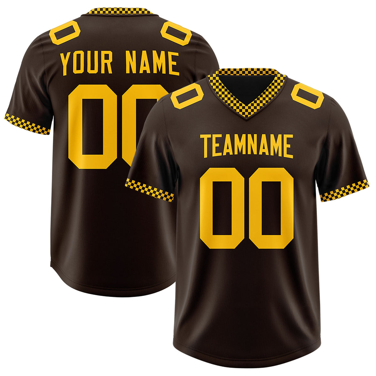 Custom Brown Yellow Personalized Neckline Square Classic Authentic Football Jersey