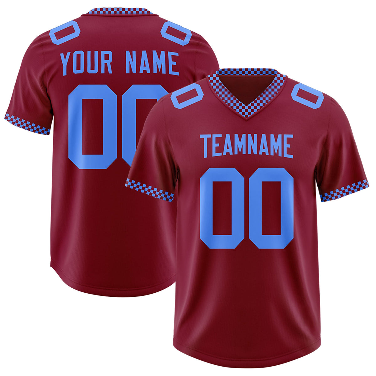 Custom Crimson Powder Blue Personalized Neckline Square Classic Authentic Football Jersey