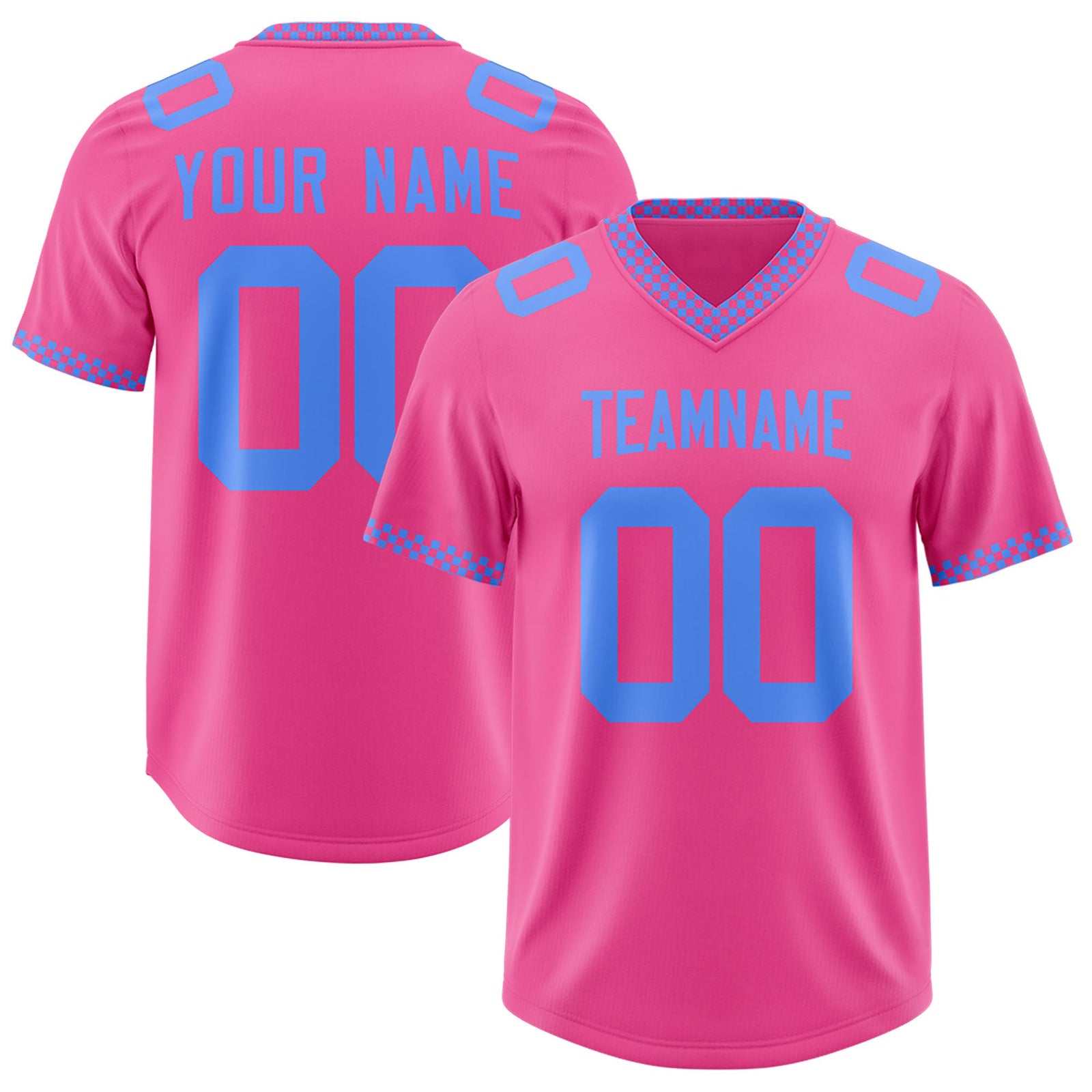 Custom Pink Powder Blue Personalized Neckline Square Classic Authentic Football Jersey