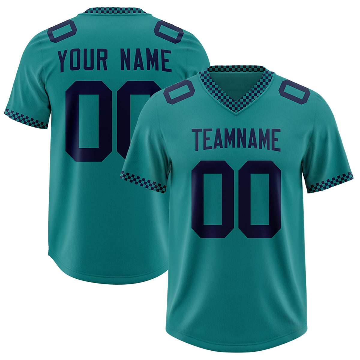 Custom Aqua Navy Personalized Neckline Square Classic Authentic Football Jersey