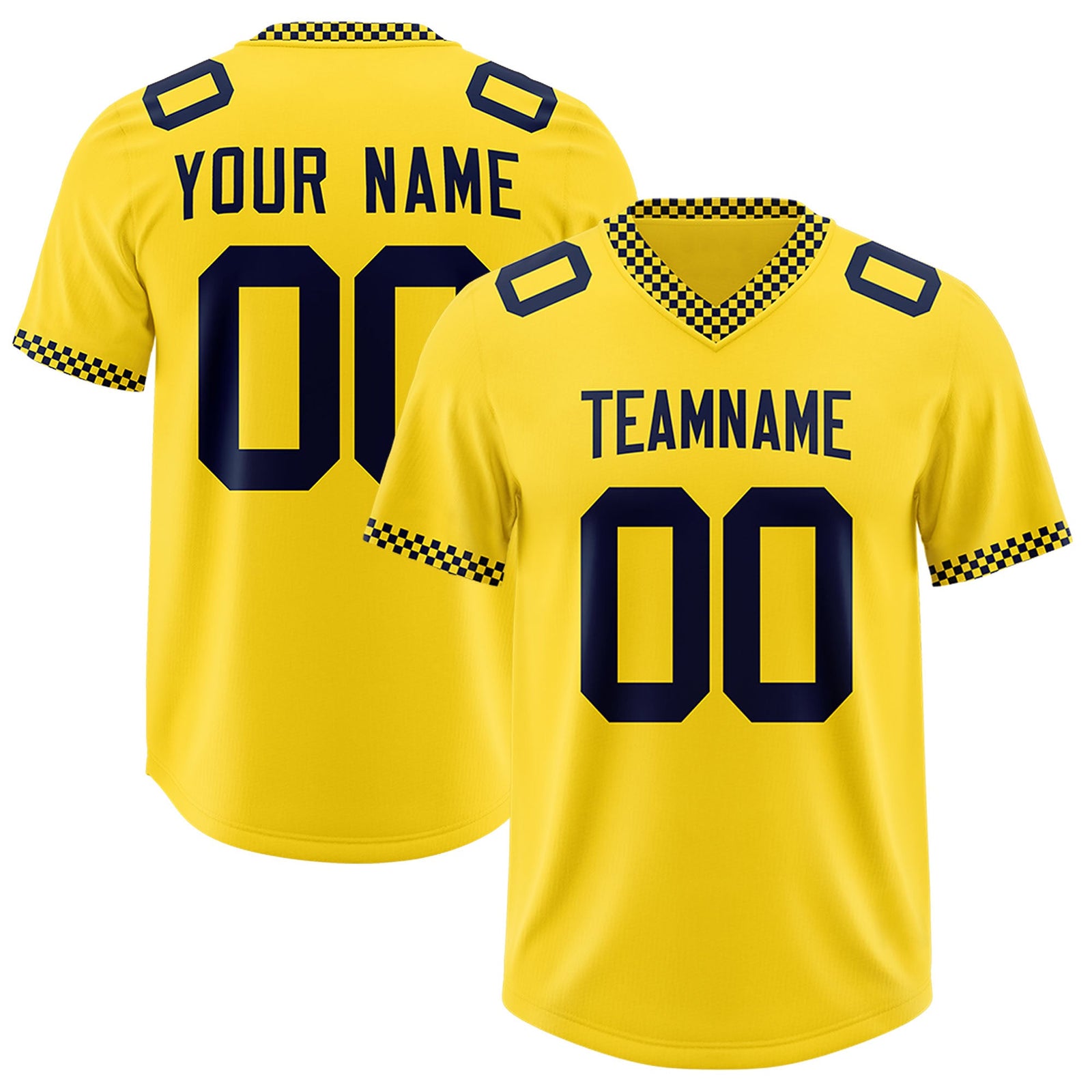 Custom Gold Navy Personalized Neckline Square Classic Authentic Football Jersey