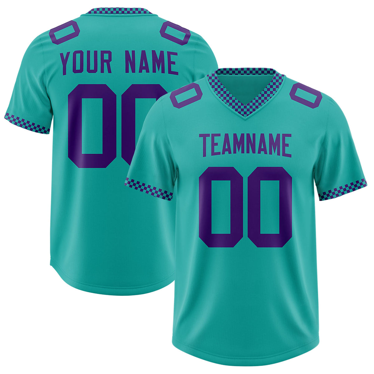 Custom Aqua Purple Personalized Neckline Square Classic Authentic Football Jersey