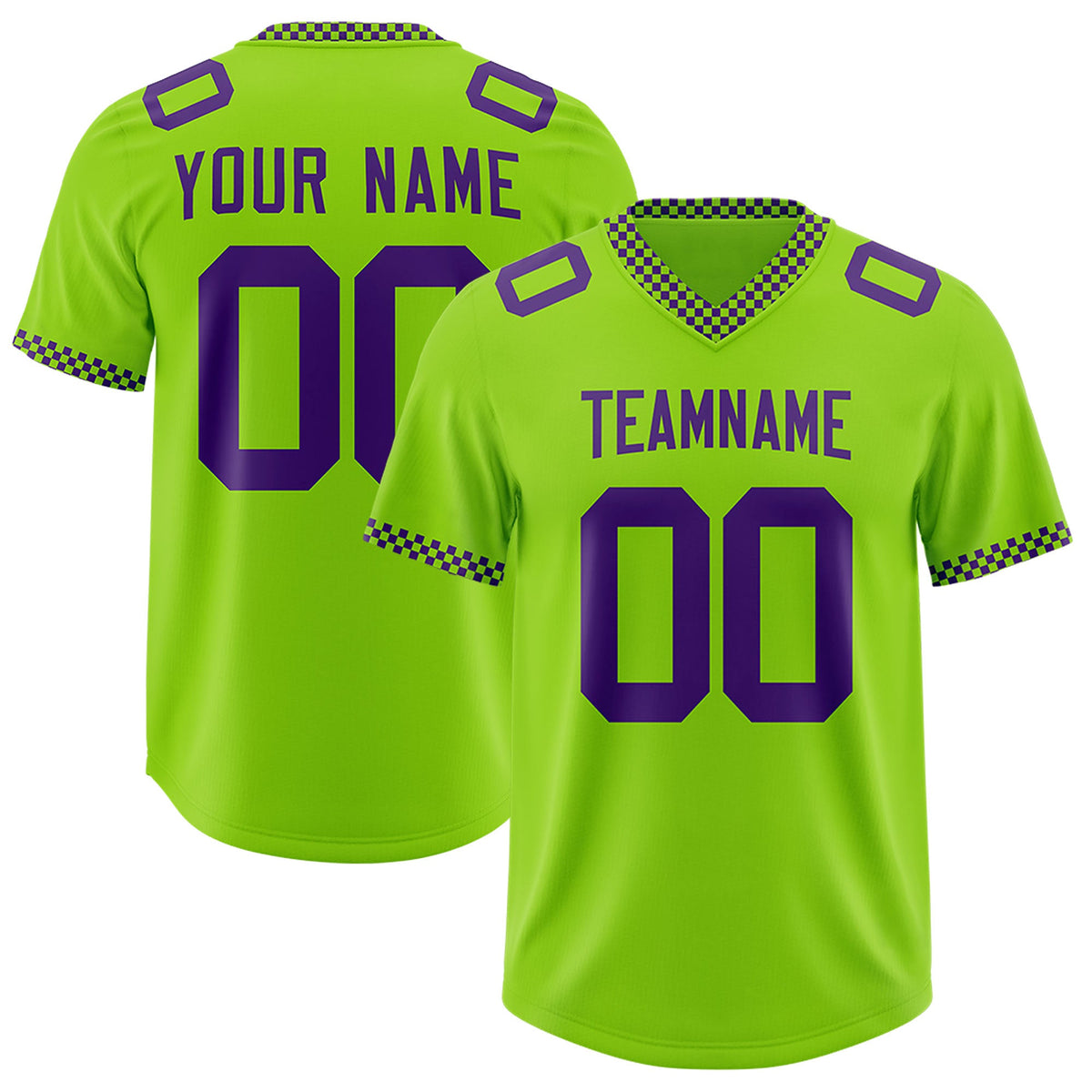 Custom Neon Green Purple Personalized Neckline Square Classic Authentic Football Jersey