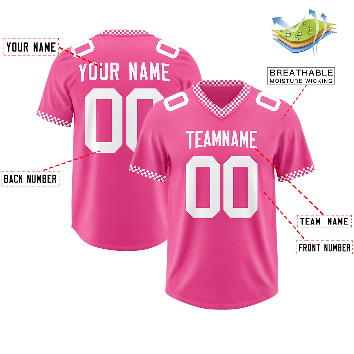 Custom Pink White Personalized Neckline Square Classic Authentic Football Jersey