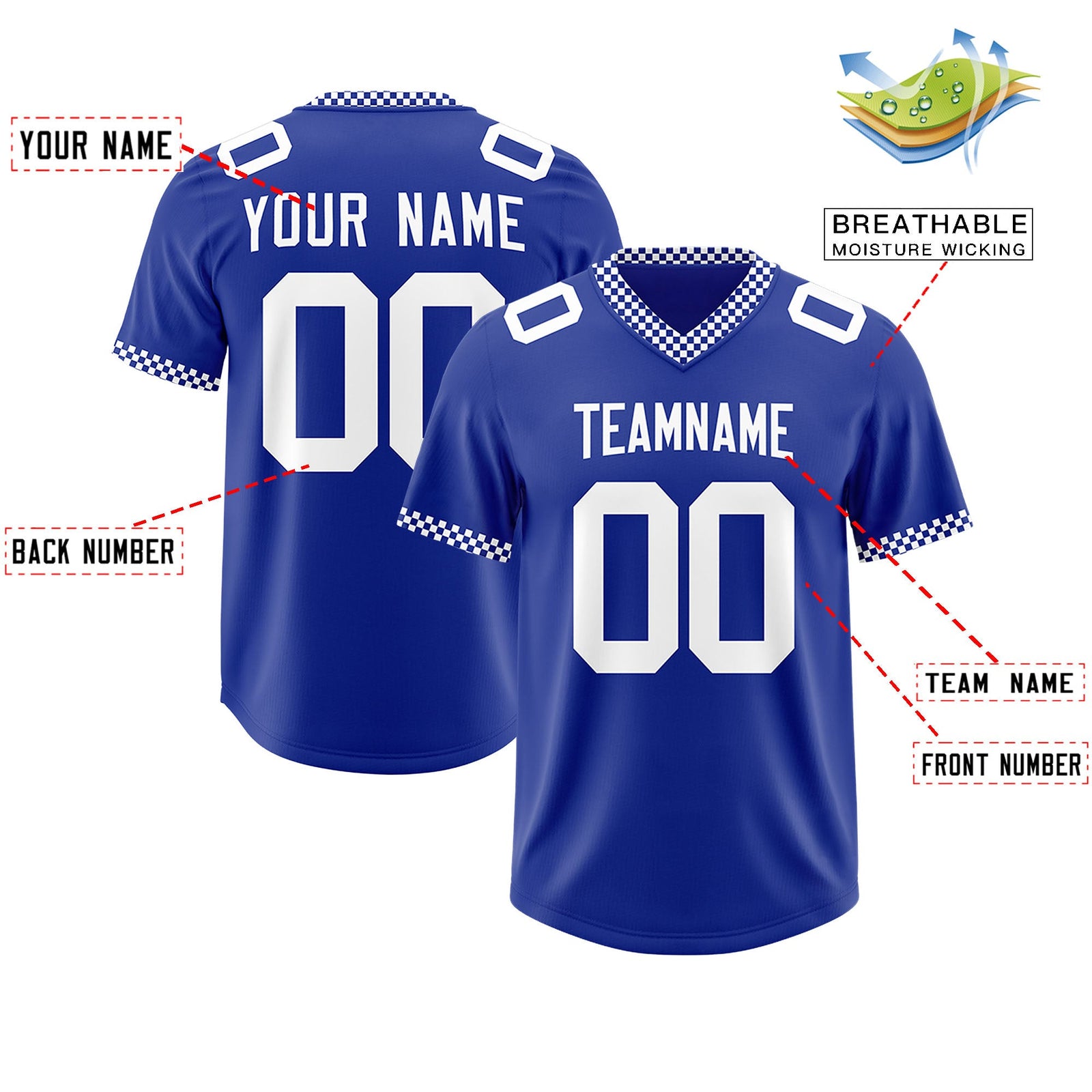 Custom Royal White Personalized Neckline Square Classic Authentic Football Jersey