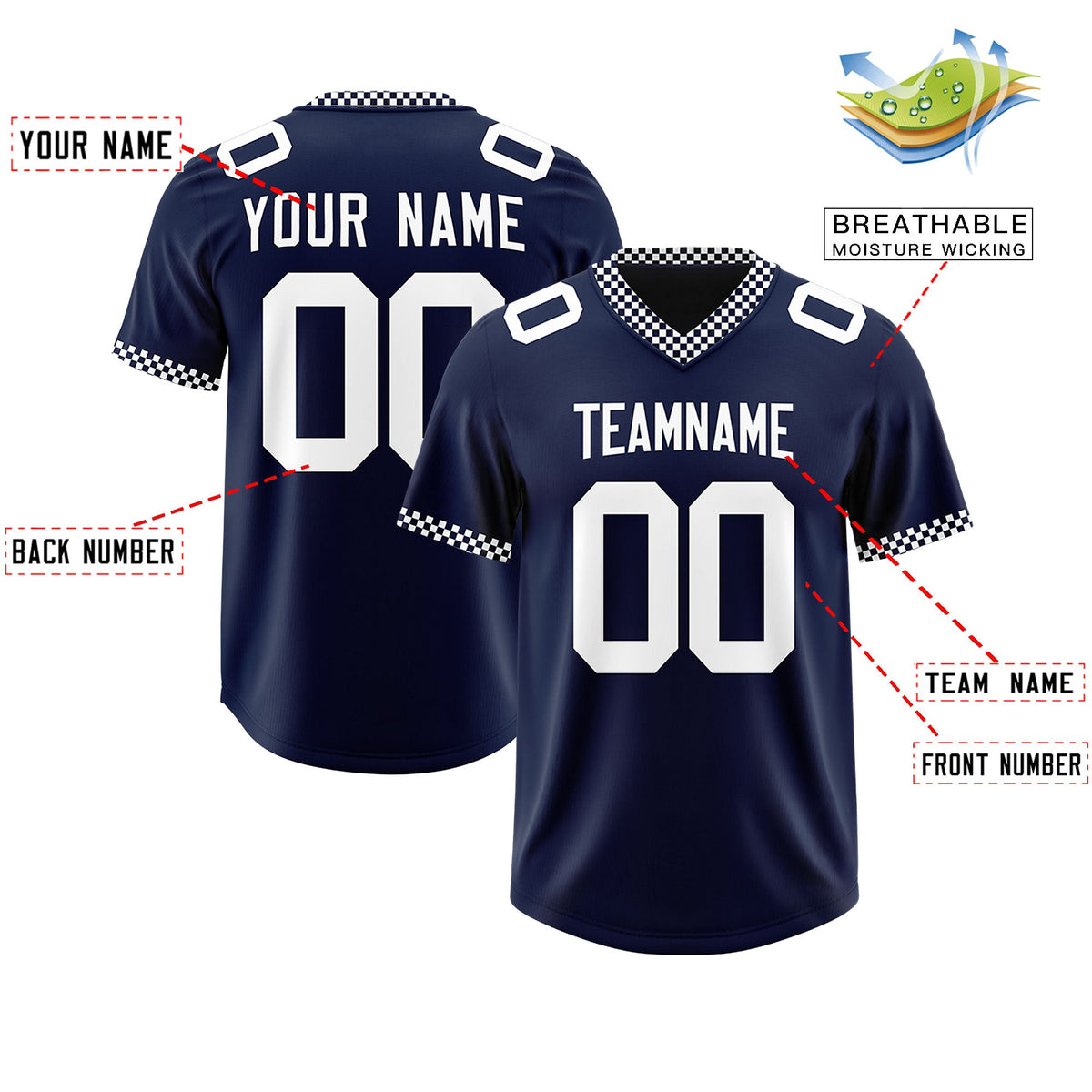 Custom Navy White Personalized Neckline Square Classic Authentic Football Jersey