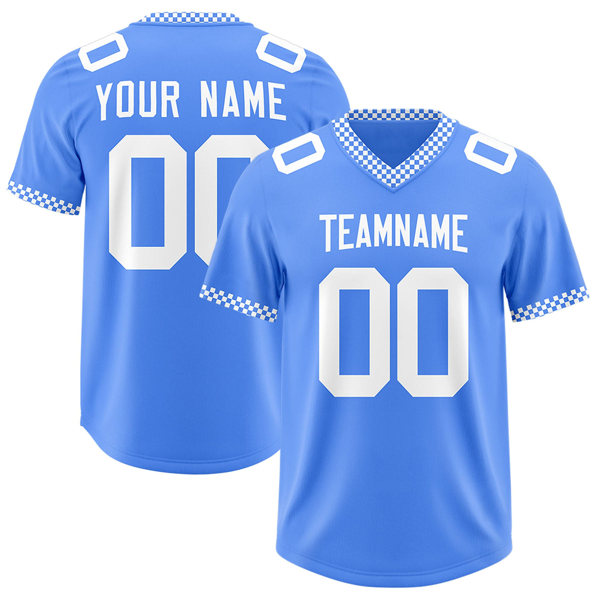 Custom Powder Blue White Personalized Neckline Square Classic Authentic Football Jersey