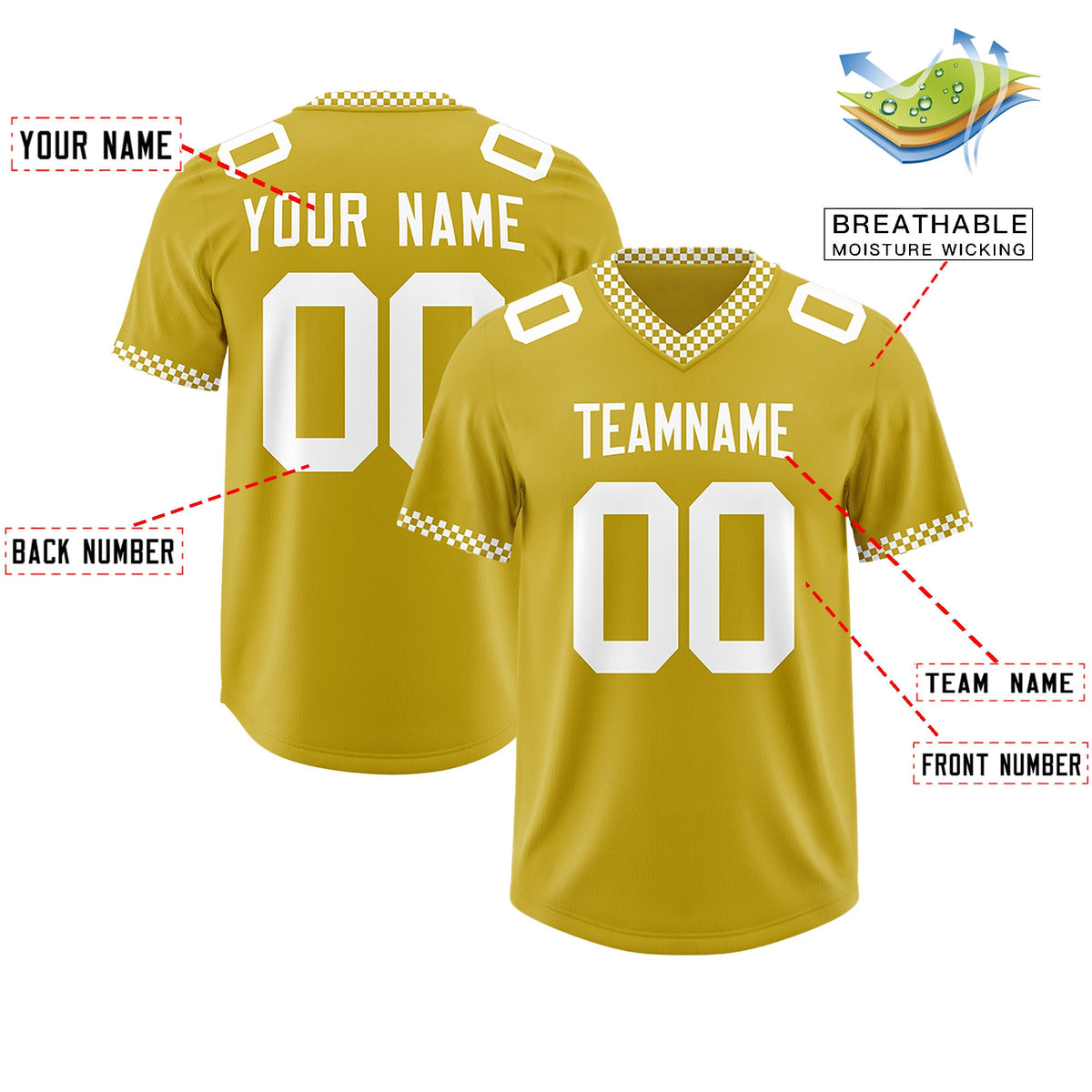 Custom Old Gold White Personalized Neckline Square Classic Authentic Football Jersey