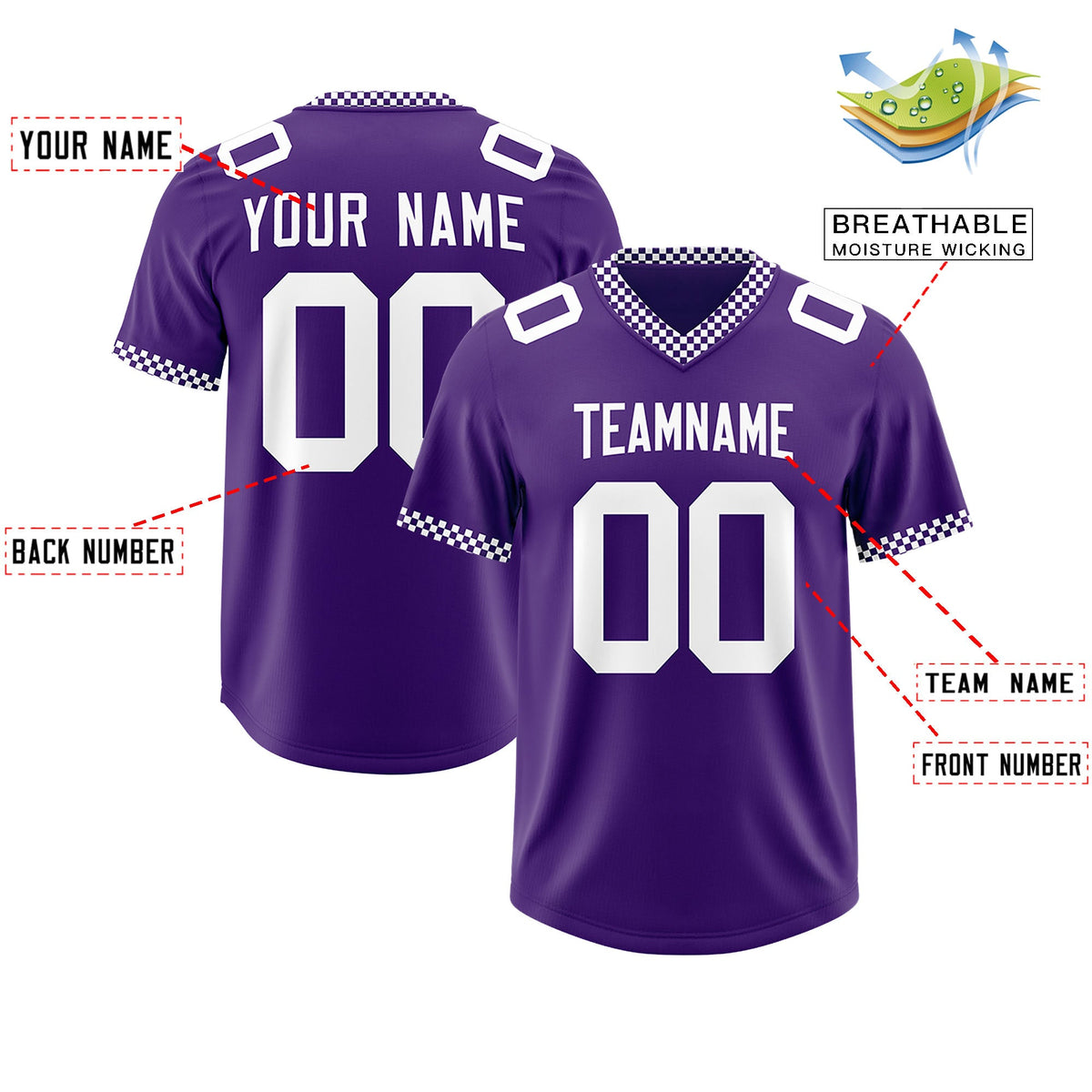 Custom Purple White Personalized Neckline Square Classic Authentic Football Jersey