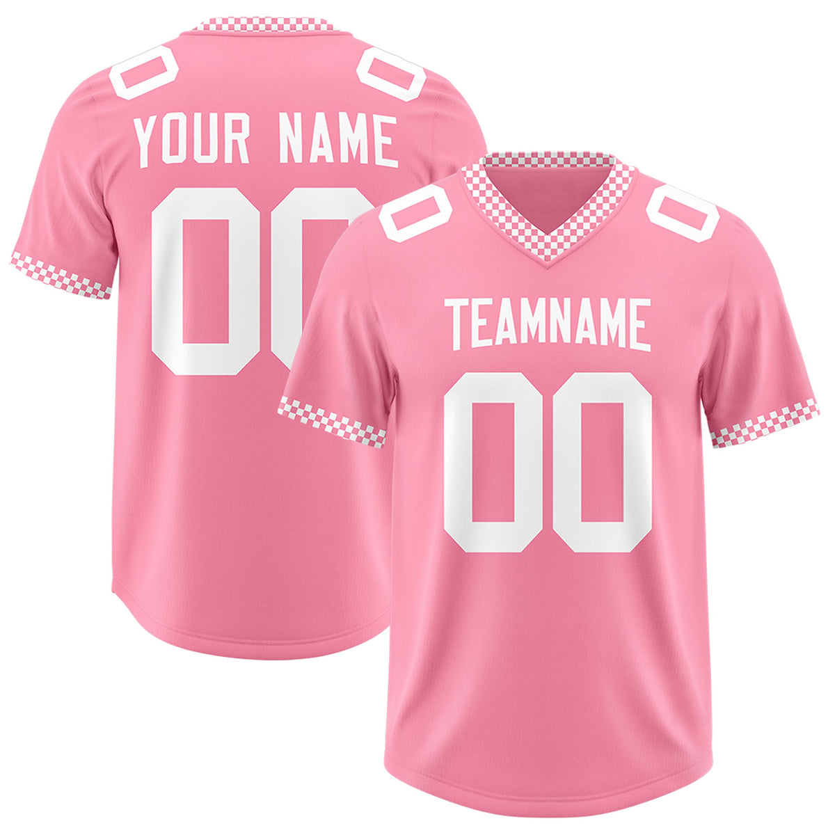 Custom Light Pink White Personalized Neckline Square Classic Authentic Football Jersey