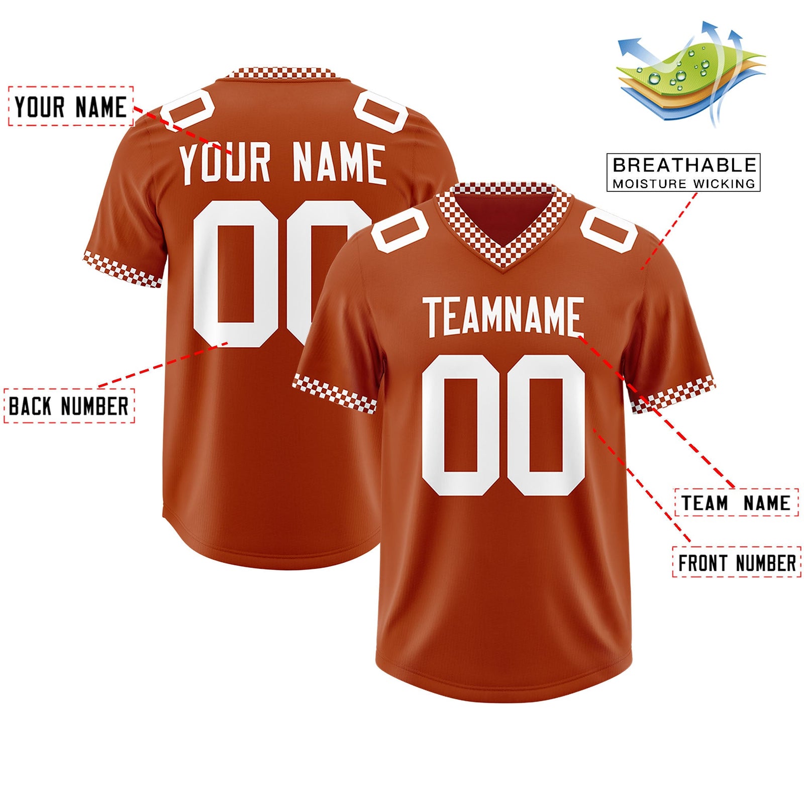Custom Texas Orange White Personalized Neckline Square Classic Authentic Football Jersey