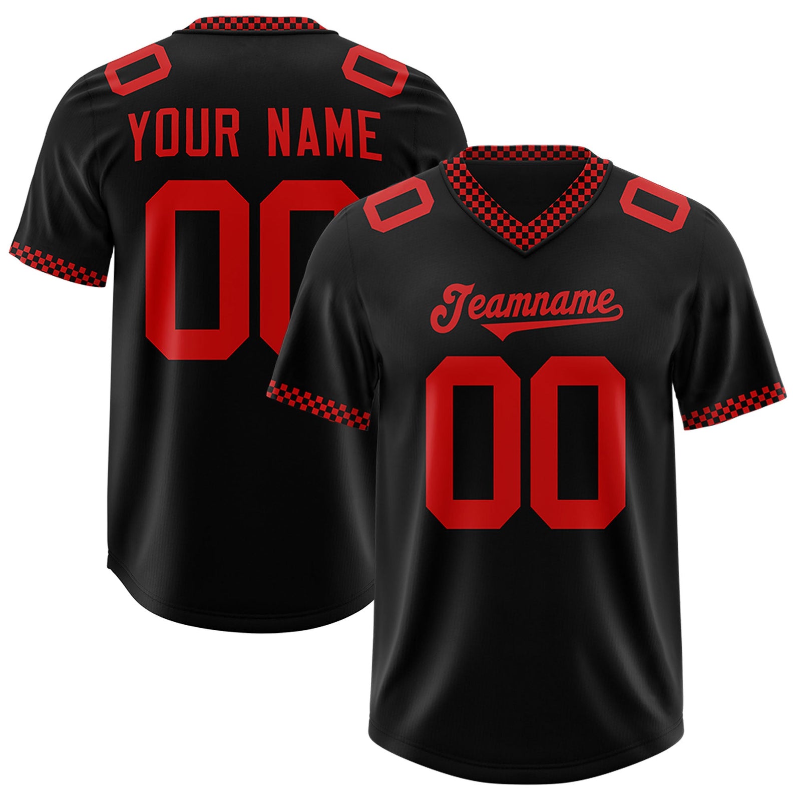 Custom Black Red Personalized Neckline Square Classic Authentic Football Jersey