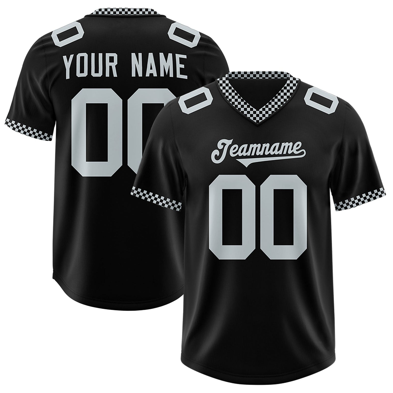 Custom Black Silver Personalized Neckline Square Classic Authentic Football Jersey